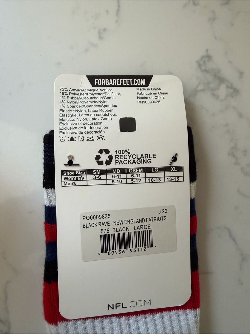 NFL Black, Navy, Red & White Patriots Crew Socks - Picture 3 of 3